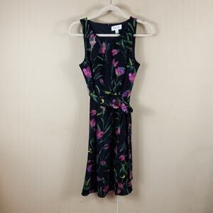 ELLE Floral Midi Fit and Flare Dress with Waist Tie Size 4